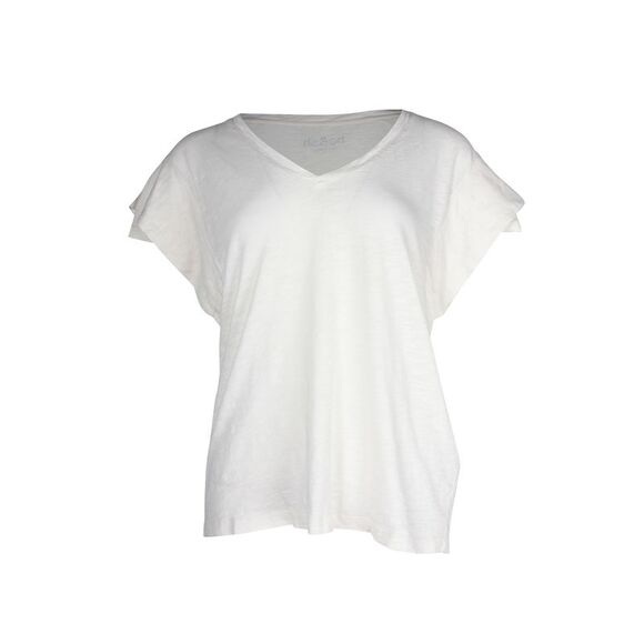 Ba&Sh Viny V-neck T-shirt in Ecru Cotton